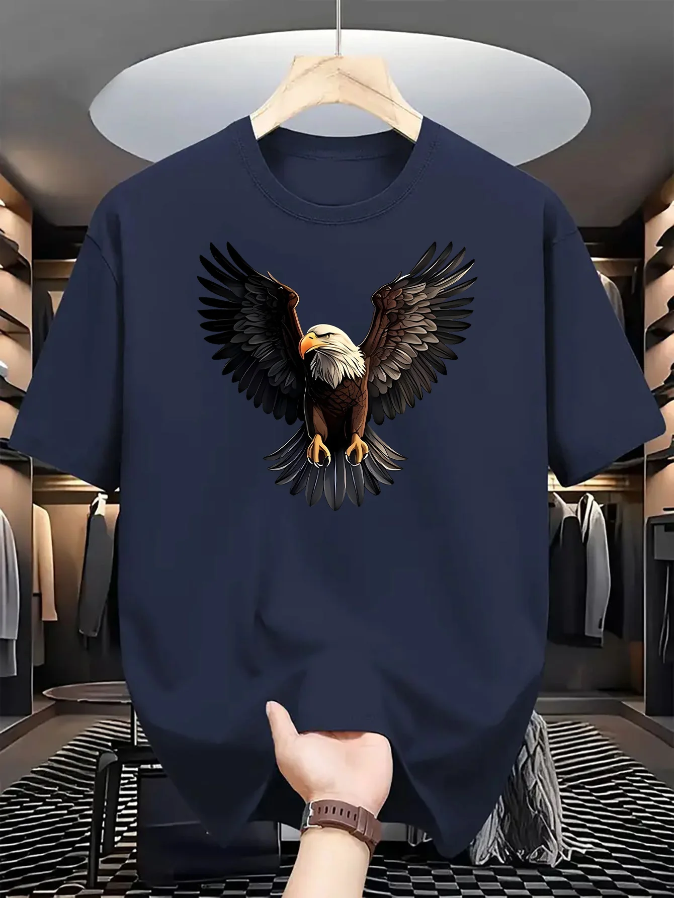 Eagle Graphic design- summer O-neck short sleeve casual printed men's T-shirt.