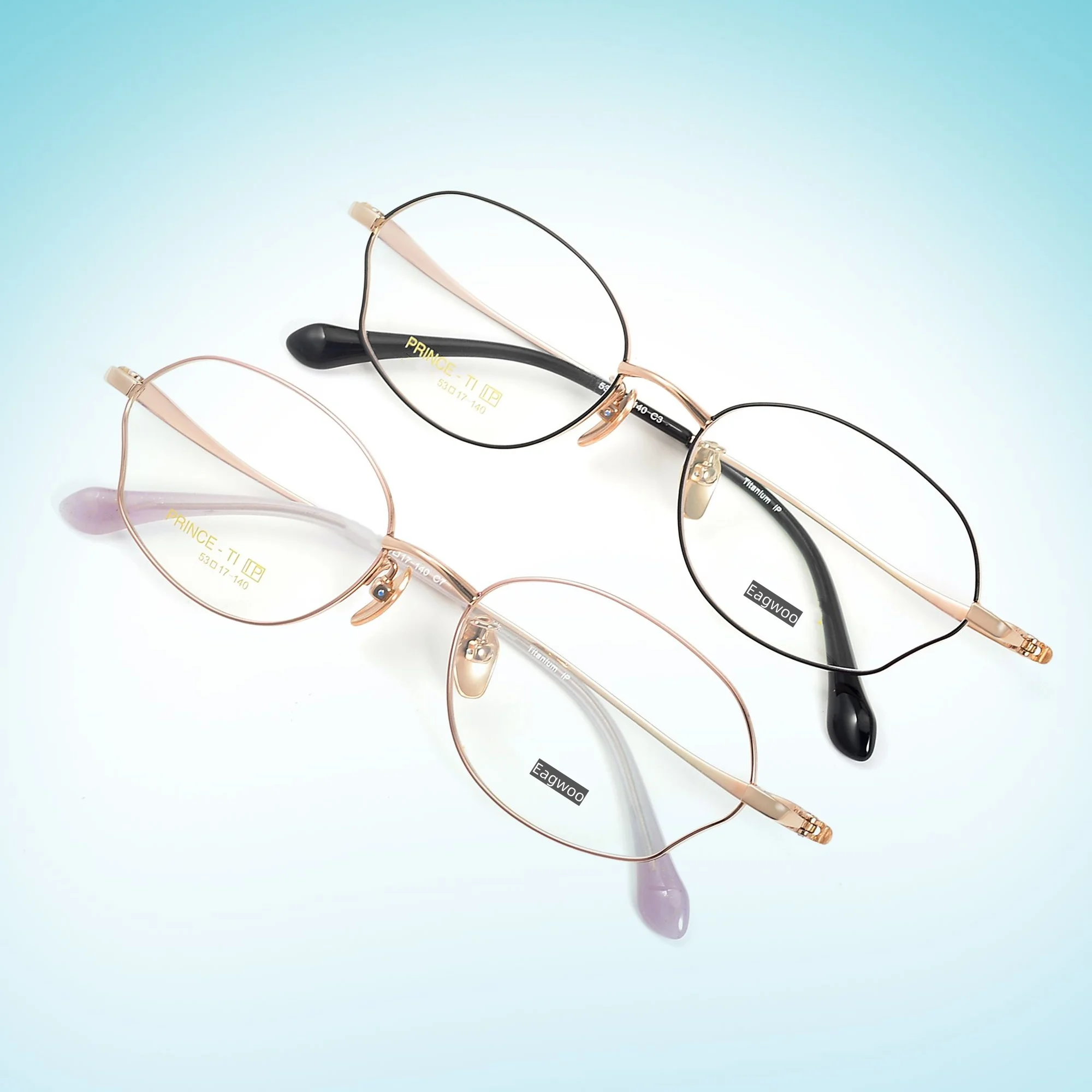 Pure Titanium Women Glasses Designed Abnormal Shape Full Rim Spectacle High Grade Prescription Eyeglasses 53mm Wide Oval Shape