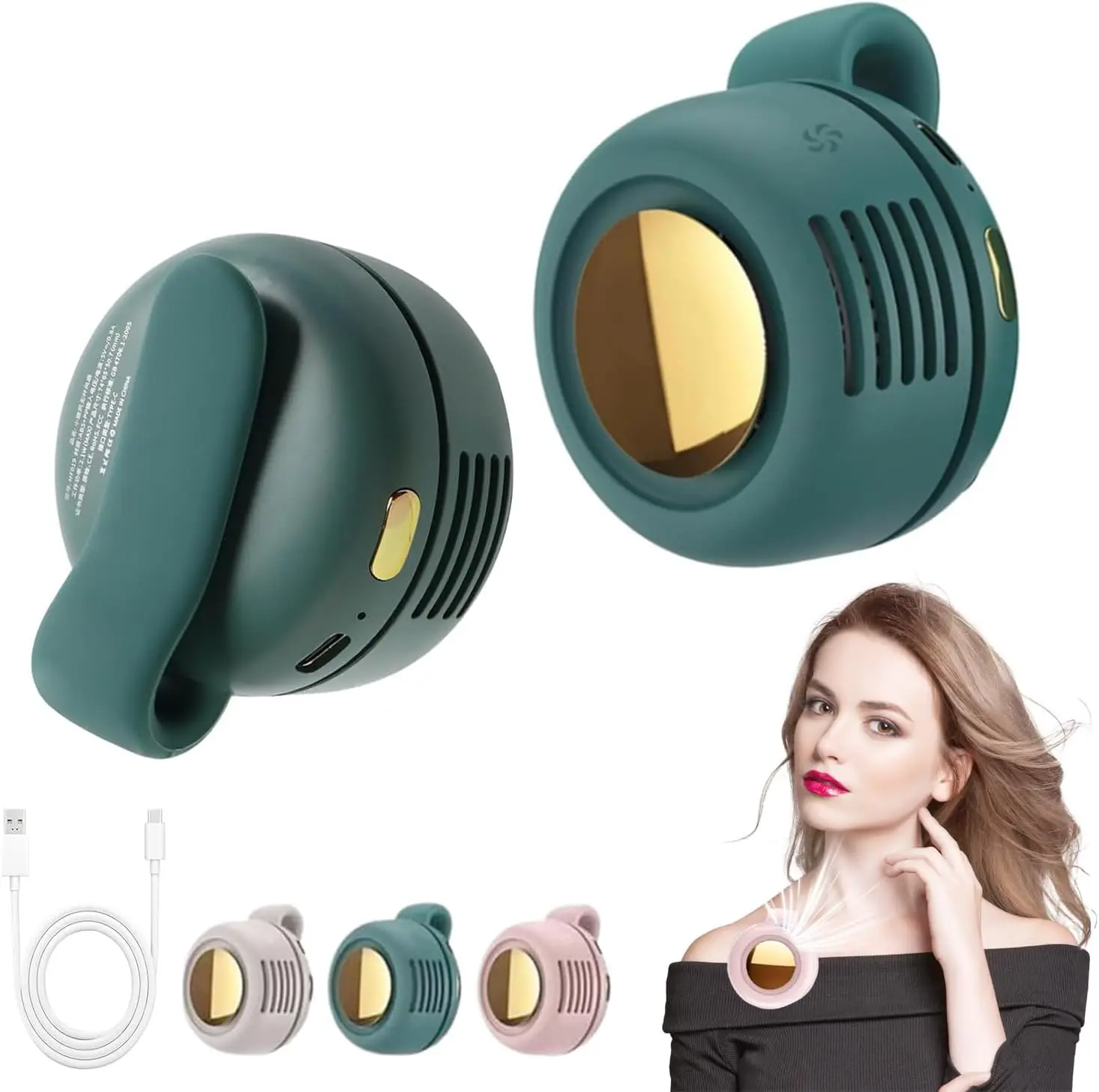 

Hands-Free Bladeless Neck Fan, 3 Speeds, Portable Clip Fan for Outdoor, Travel, Office, USB Rechargeable, Gift (Green)