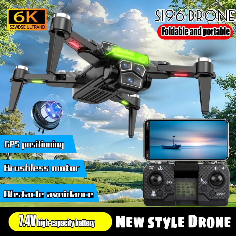 

New S196 GPS Drone with 6k professional HD camera WiFi FPV Brushless Intelligent obstacle avoidance Folding quadcopter Drone Toy