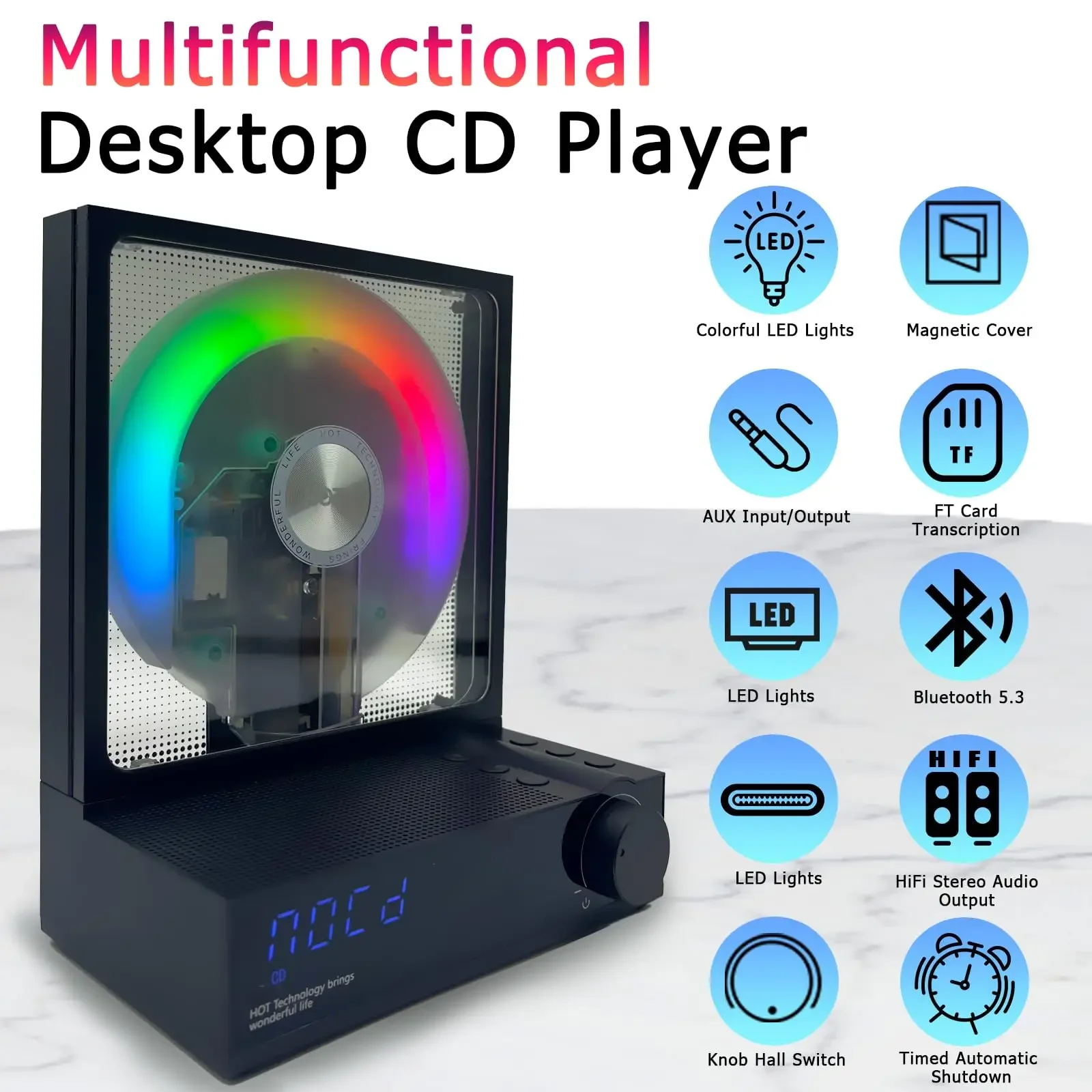 Классический R400 Ретро CD-плеер Портативный аудиоплеер BT 5.3 Поддержка CD/CD-R/CD-RW Дисковый HIFI Стереоплеер без потерь