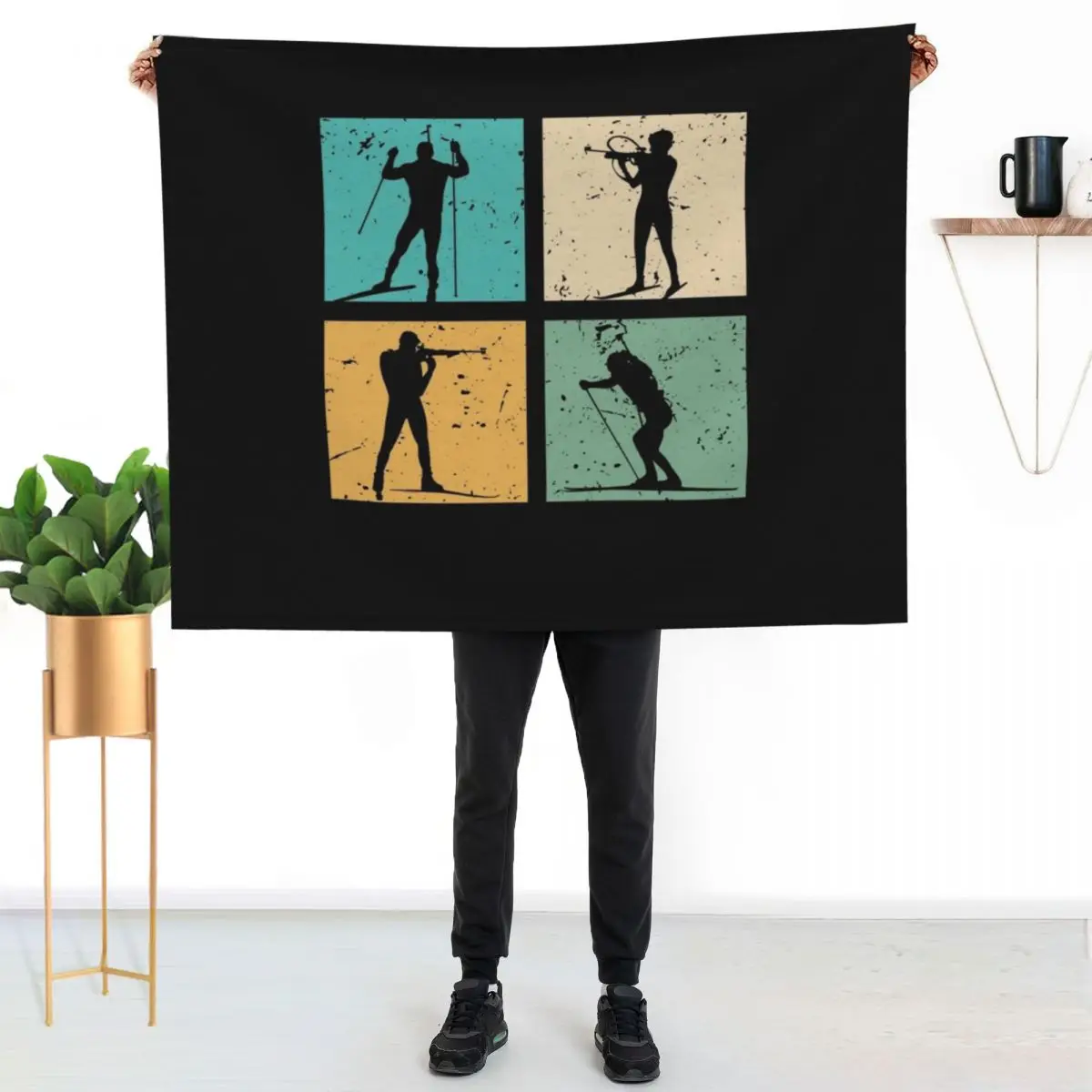 Biathlon Skiing Cross Country Skiing Biathlete Gift Skier Throw Blanket Luxury St Soft Big Travel Baby Thermal Picnic Blankets