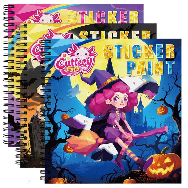  1PCS Halloween Sticker Book for Kids Paint By Number Activity Books For Travel Keep Kids Busy Puzzle Book Craft Art Kids Gifts
