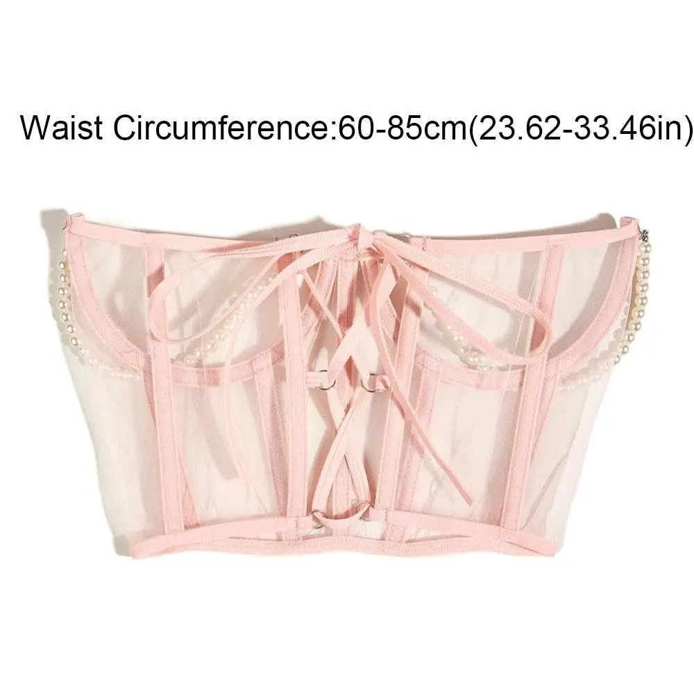 Bustini di fascia da smoking in rete con catena di perle di lusso legati a vita alta con cinturino in vita femminile trasparente con cintura larga da donna