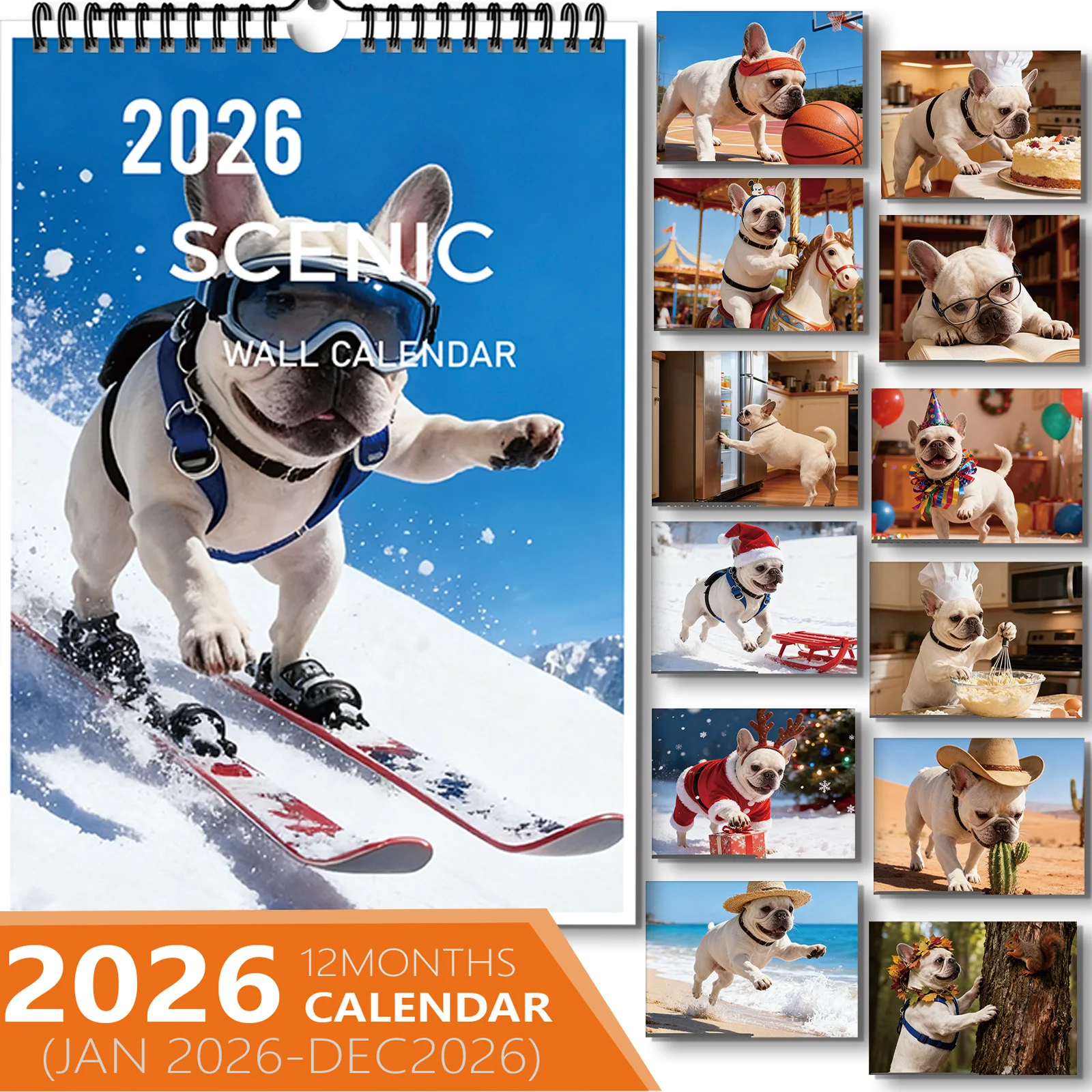 

1PC Playful French Bulldog Calendar,Suitable For Home Office Leisure Space Decor,Ideal For Dog Lovers,Perfect New Year Gift