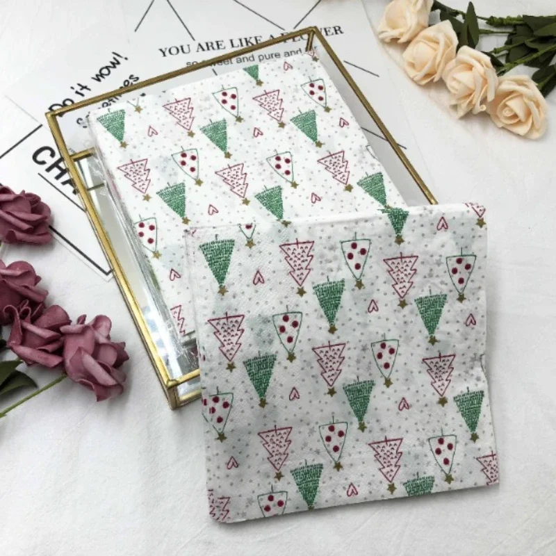 Christmas Tree Colorful Printed Napkin Square Paper Napkin Restaurant Cafe Folded Facial Tissue Christmas Party Paper Napkin 33