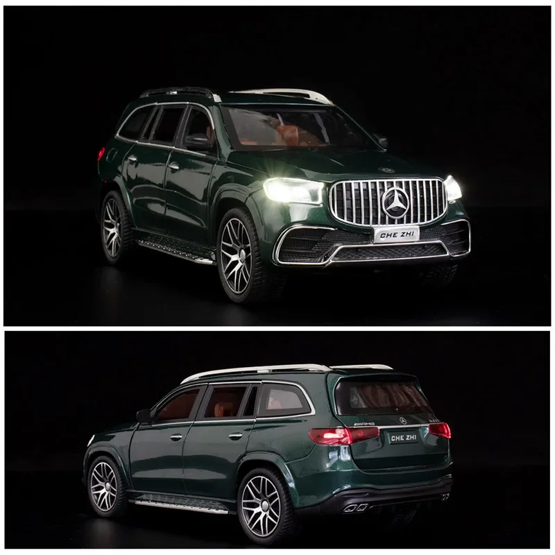 Modelo de coche de aleación Benz GLS63 AMG, juguete extraíble con sonido y luz, decoración fundida a presión para niños, regalo de Navidad, 1:24