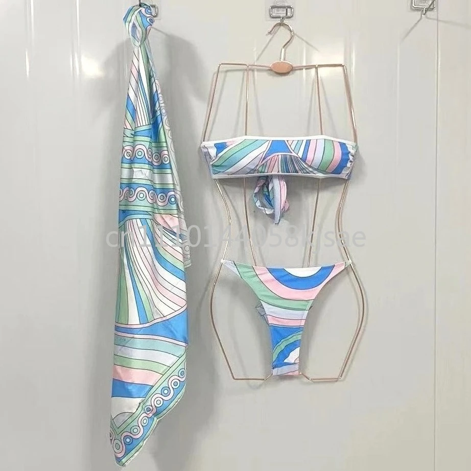 Luxury Brand Women's Scarf Bandeau Swimsuits Beachwear Lady Scarf Bikini Sets Swimwear