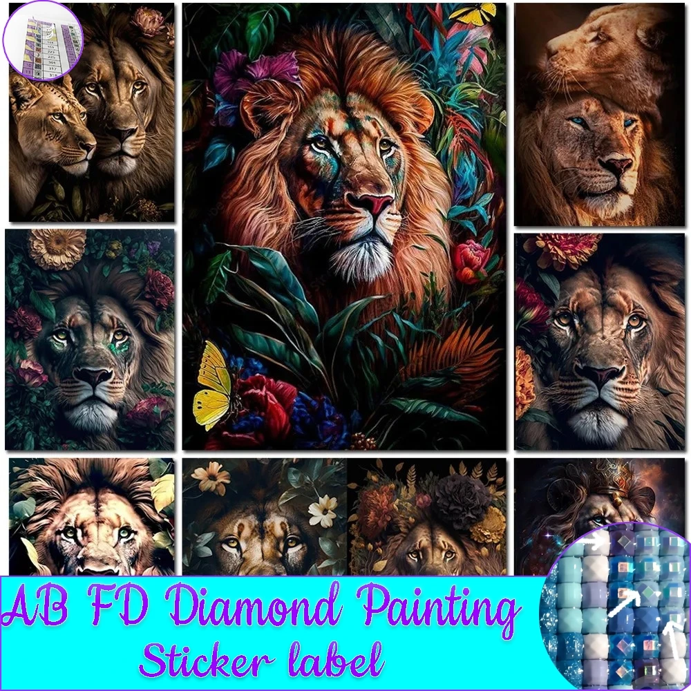 AB FD Diamond Painting Lion Mosaic Flower Diamond Cross Stitch Set Living Room Bedroom Decoration With Stickers Labels