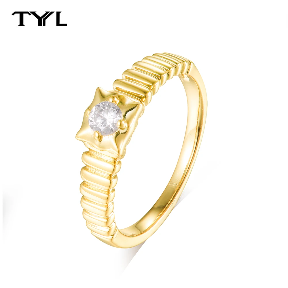 

TYYL Vertical Stripe Hexagram Elegant Design Solitaire Ring Zircon New Fashion Designer Jewelry Unisex Engagement Wedding Band