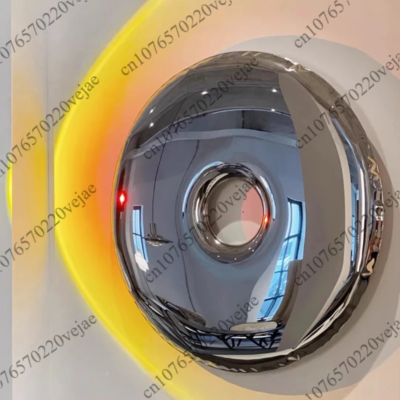 Modern light luxury stainless steel donut wall decoration mirror metal painting hotel model room sofa background