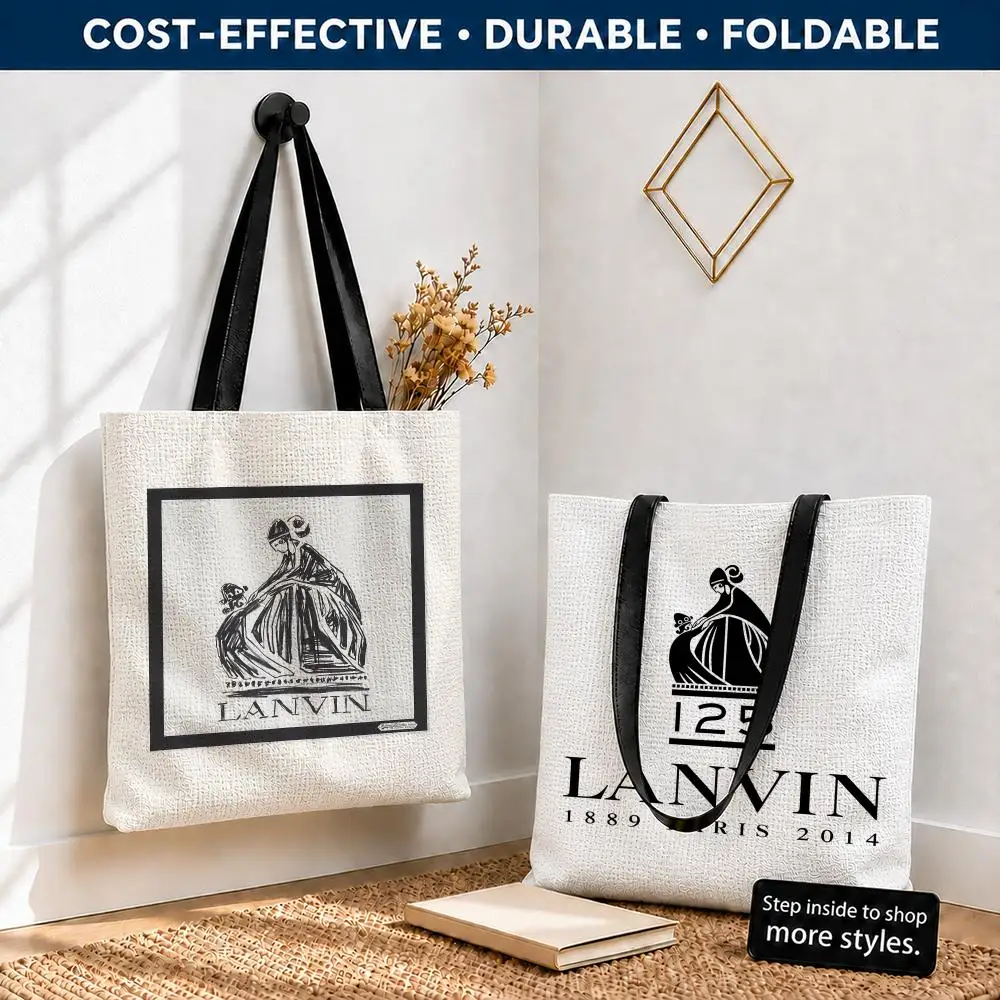 Bolsas de Almacenamiento Lanvin, Bolsa de Compras Reutilizable, Plegable y Ligera, de Lona de Poliéster, con Asas de Hombro