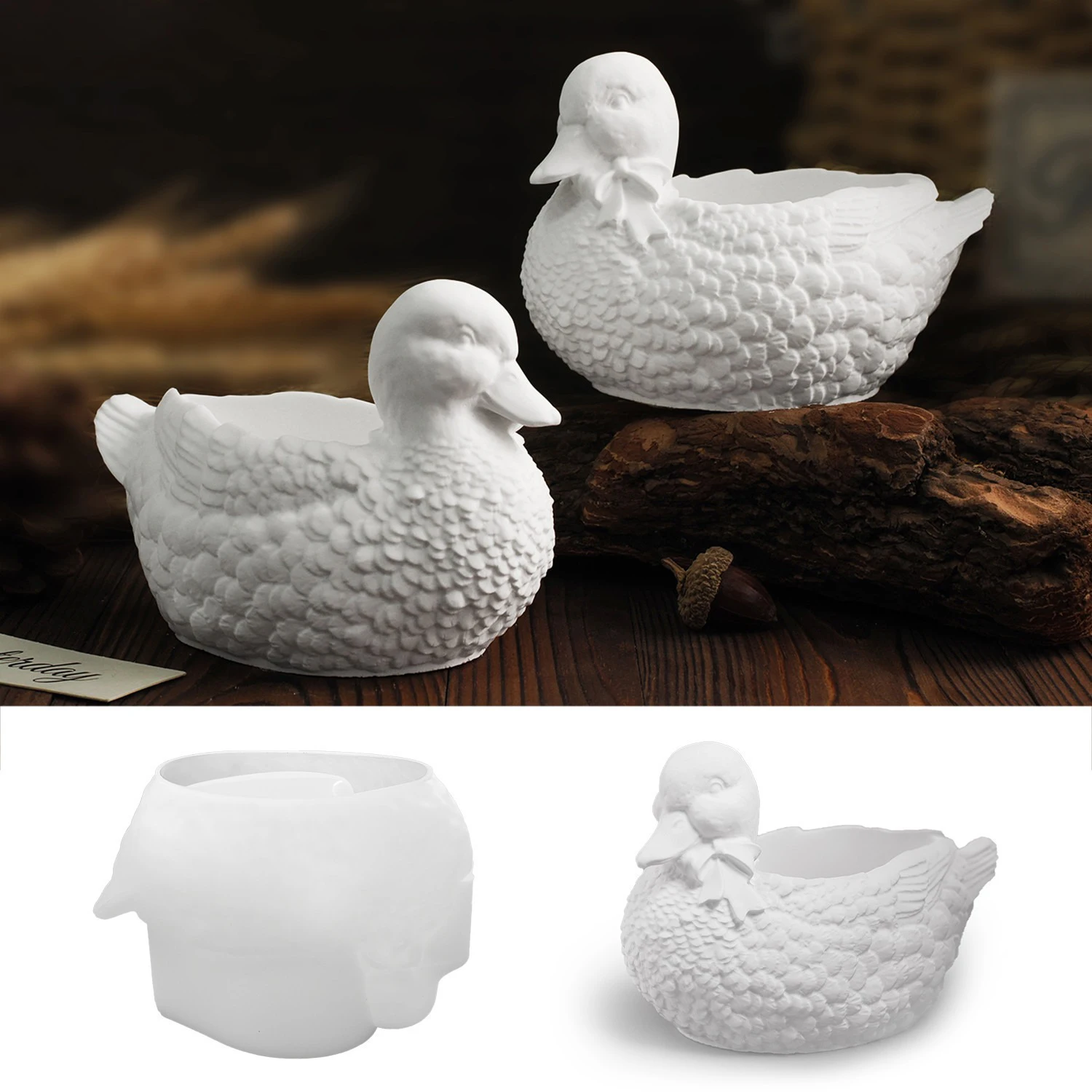 Duck Storage Box Silicone Mold DIY Animal Candle Jar Crafts Making Plaster Concrete Resin Ashtray Casting Molds Home Decor