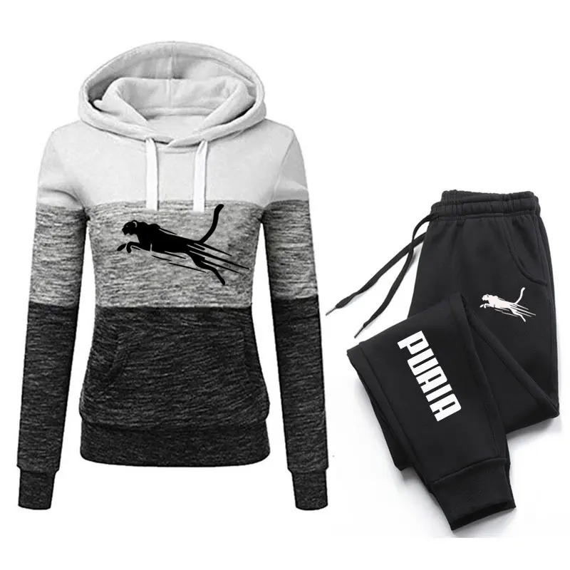 Women Tracksuit 2Piece Set Autumn Winter Women's Running Hooded Pullover Sweatshirt Casual Wear Outfits Jogging Sport Suit