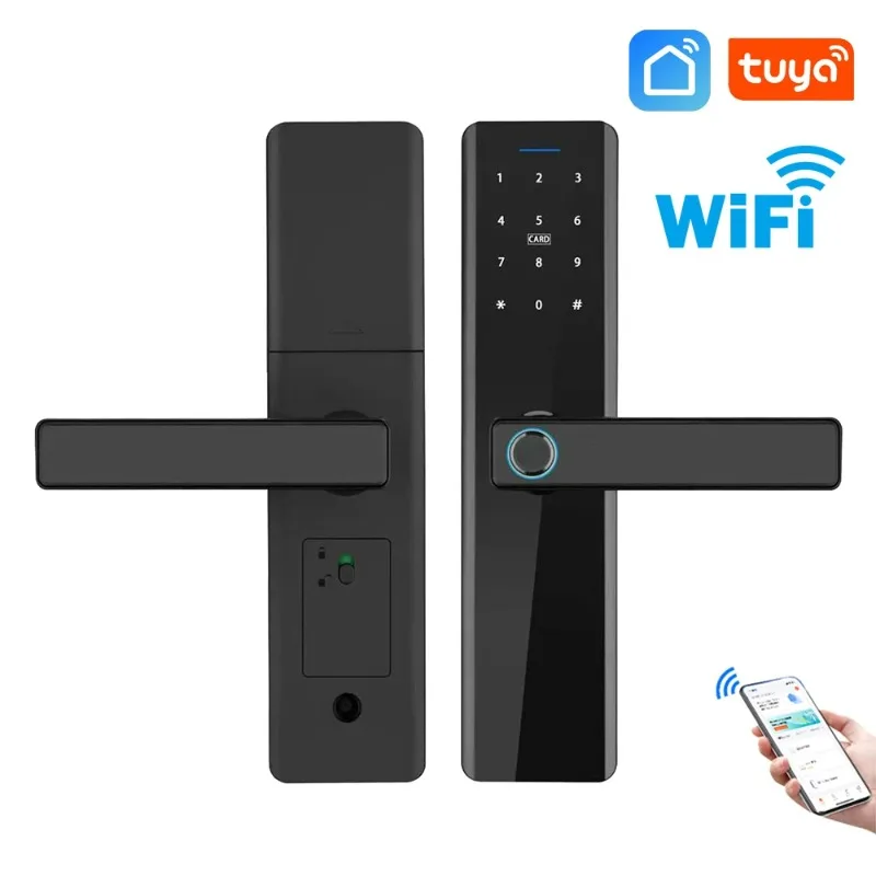 

Tuya Wifi Electronic Smart Door Lock with Biometric Fingerprint/IC Card/Password/Key Unlock/Remote Control/USB Emergency Charge