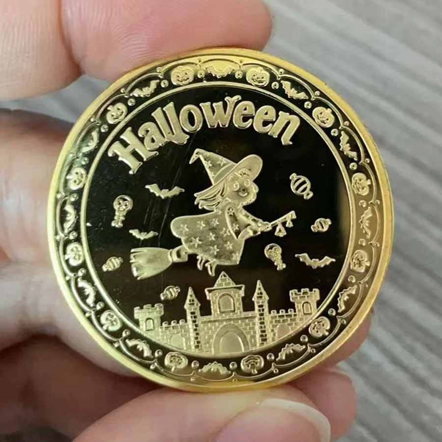 سعيد هالوين الذهب عملة العظام سحر التحدي عملة مخيف الزينة ميدالية تذكارية في الكبسولة هدية تذكارية #5