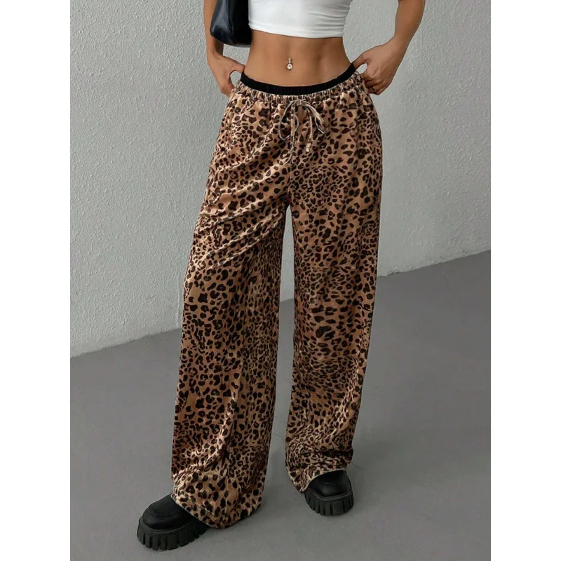 

YQ1-International Station Hot-Selling Women's Unique Design Casual Pants Autumn Winter Loose Draped Leopard Print Trendy Long Pa
