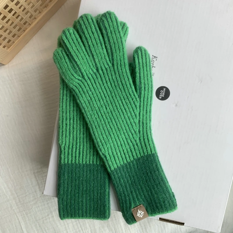 Winter New Touch Screen Gloves Women Thicken Warm Stripe Knitted Stretch Gloves Full Finger Outdoor two-tone Gloves For Women