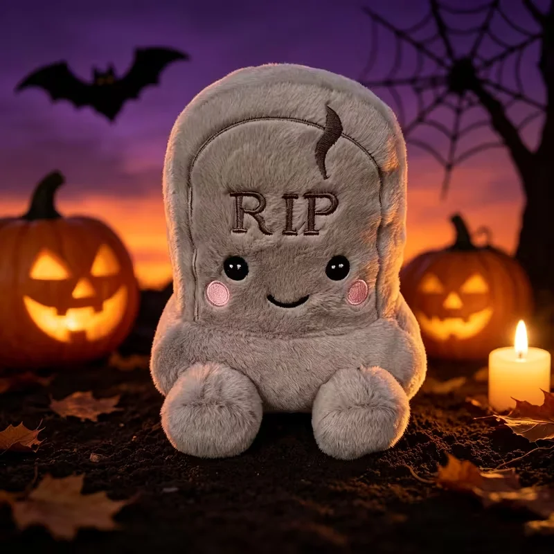 Cute Tombstone Shape Plush Doll Soft Stuffed Toy Halloween Home Party Decor Spooky Festival Gift For Kids