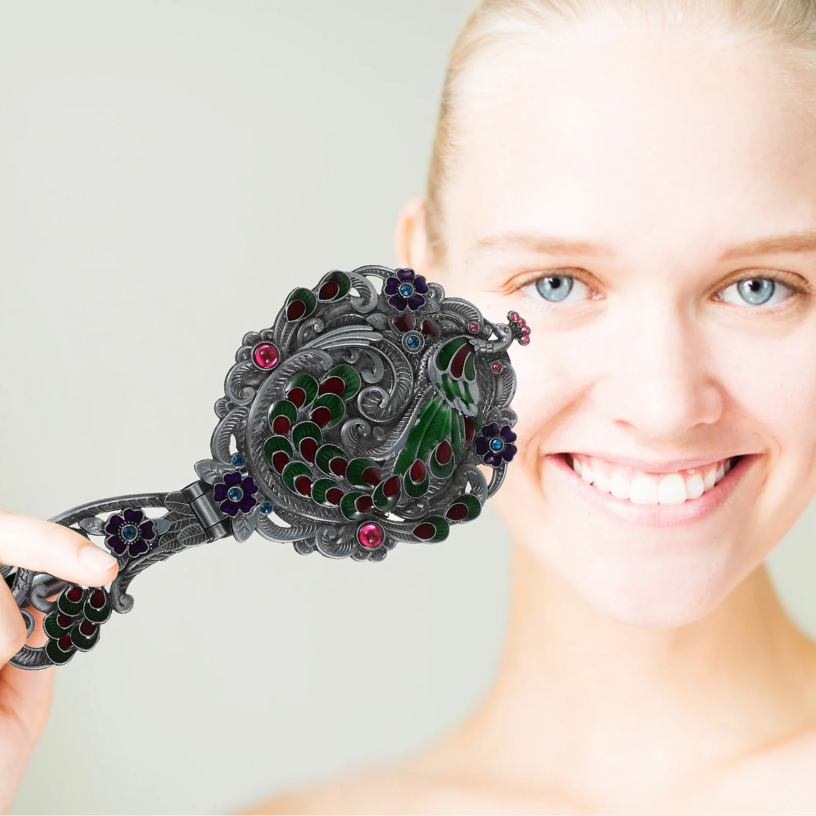 مرآة بيضاوية عتيقة قابلة للطي، مرآة يد للمكياج ذات رؤية واضحة، تصميم مدمج محمول للسفر والمكتب والاستخدام الخارجي #2