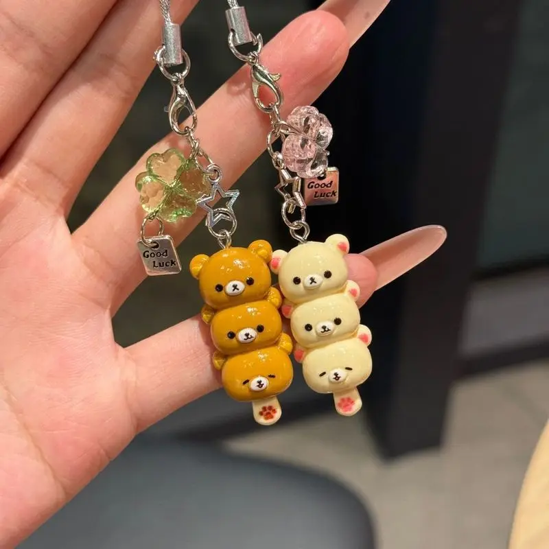 لطيف Rilakkuma المفاتيح الكرتون الدب شقيق شقيقة سلسلة هواتف محمولة زوجين أفضل صديق ملحق قلادة السكر المغلفة الزعرور