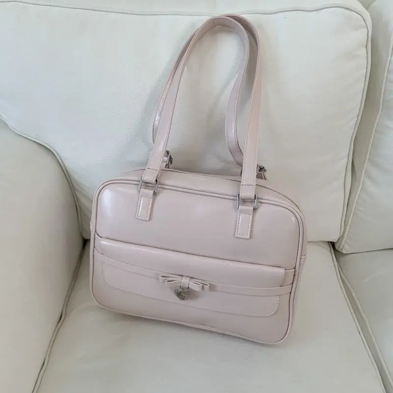 

Корейская милая сумка-тоут с бантом, женская однотонная кожаная сумка на плечо большой вместимости, женский простой повседневный многоцелевой рюкзак