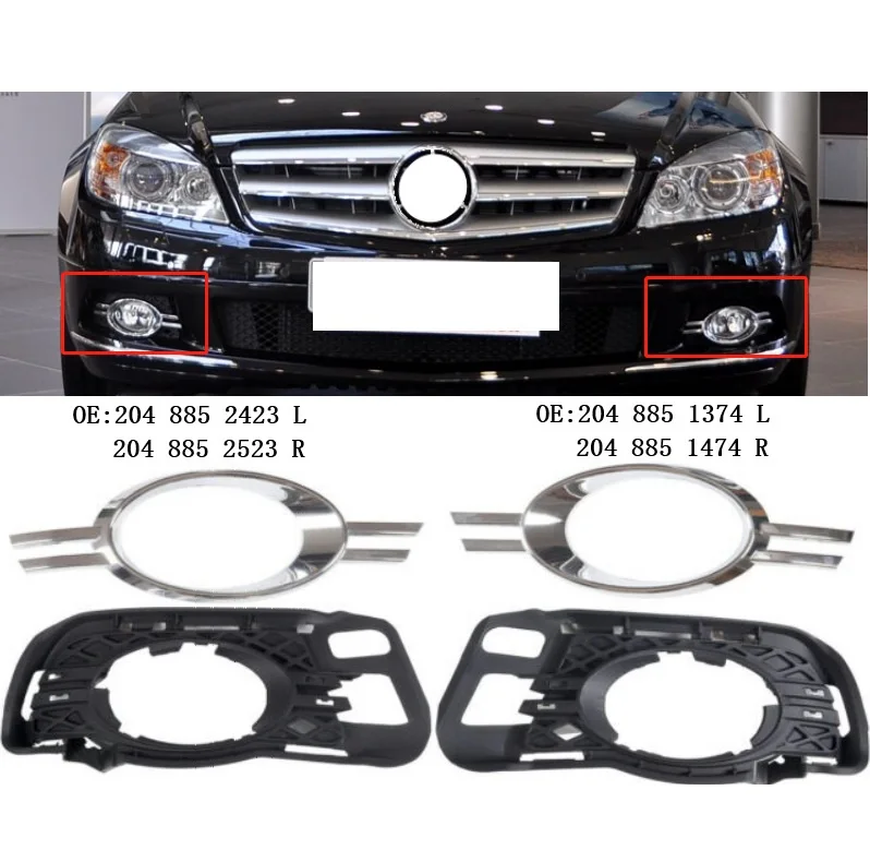 Front bumper grille fog light frame For Mercedes Benz C- Class W204 OEM 2048852423 2523 1374 1474