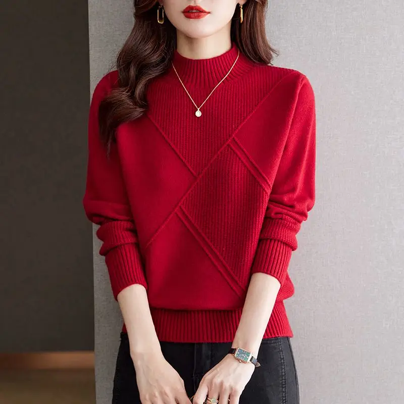 Atasan Jumper rajut wanita, atasan Jumper tarik wanita Bottoming lengan panjang Vintage wanita, Sweater rajut setengah Turtleneck, Pullover musim gugur, musim dingin, baru, 2024