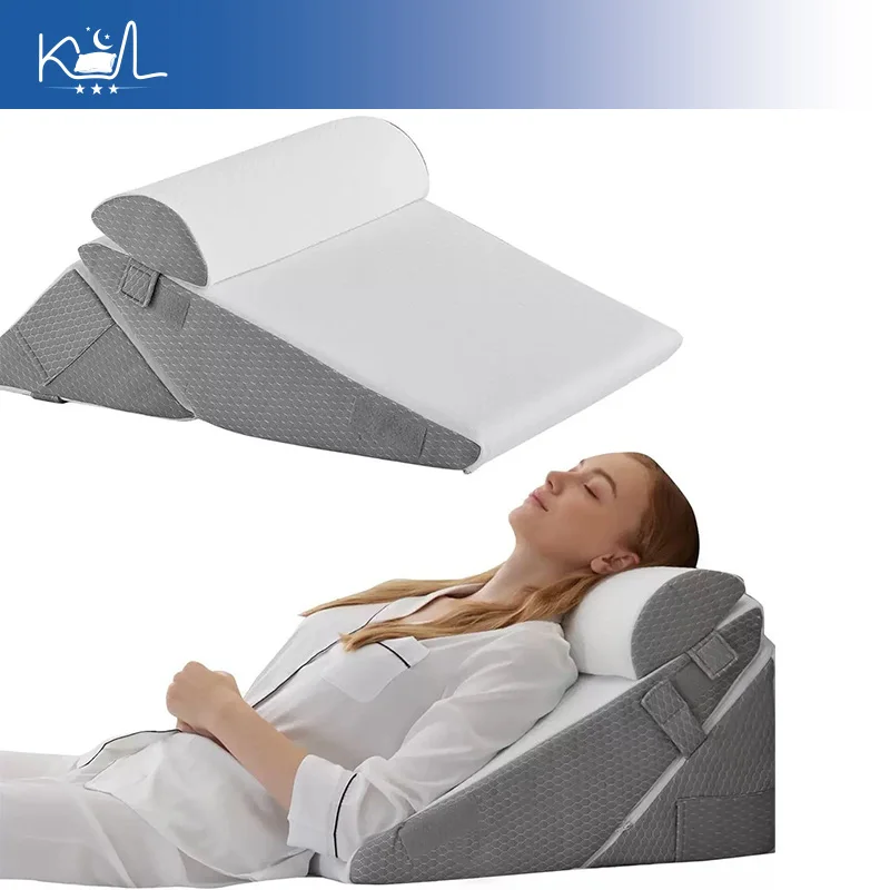 Adjustable Foldable Bed Wedge Pillow, Memory Foam Triangle Back Cushion, Acid Reflux, Heartburn Relief, Support for Pregnant