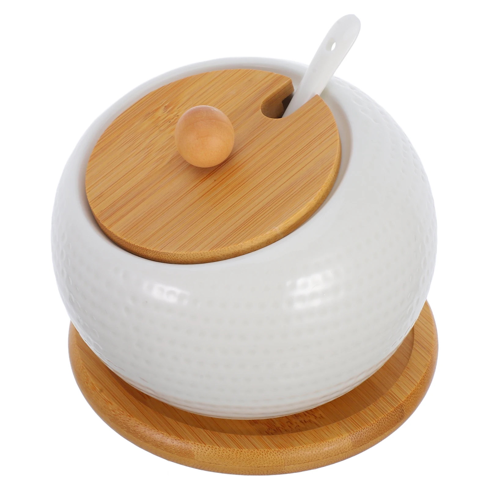 

Ceramic Seasoning Bottle Kitchen Salt Jar Flavoring Bottle Spice Container Wooden Lid Storage Jar Golf Bamboo Cover Healthy