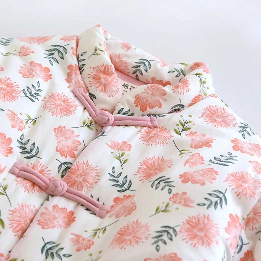 เสื้อผ้าฝ้ายหนานุ่มสำหรับฤดูหนาว งานแฮนด์เมดแท้ แบบกระดุมสองแถว สไตล์เรโทร พร้อมหัวเข็มขัด สำหรับคุณแม่มือใหม่