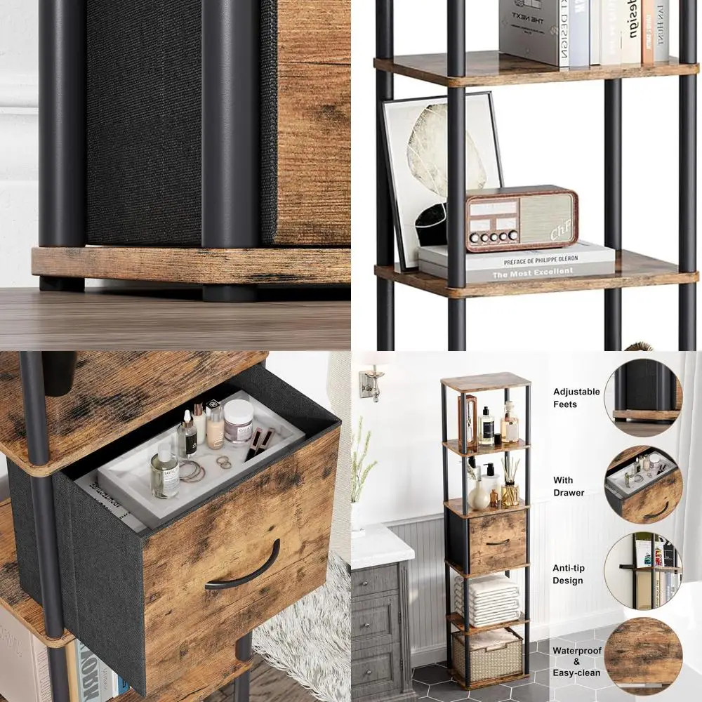 

6-уровневая коричневая книжная полка в деревенском стиле с лестницей для небольших помещений, хранения и использования в нескольких помещениях