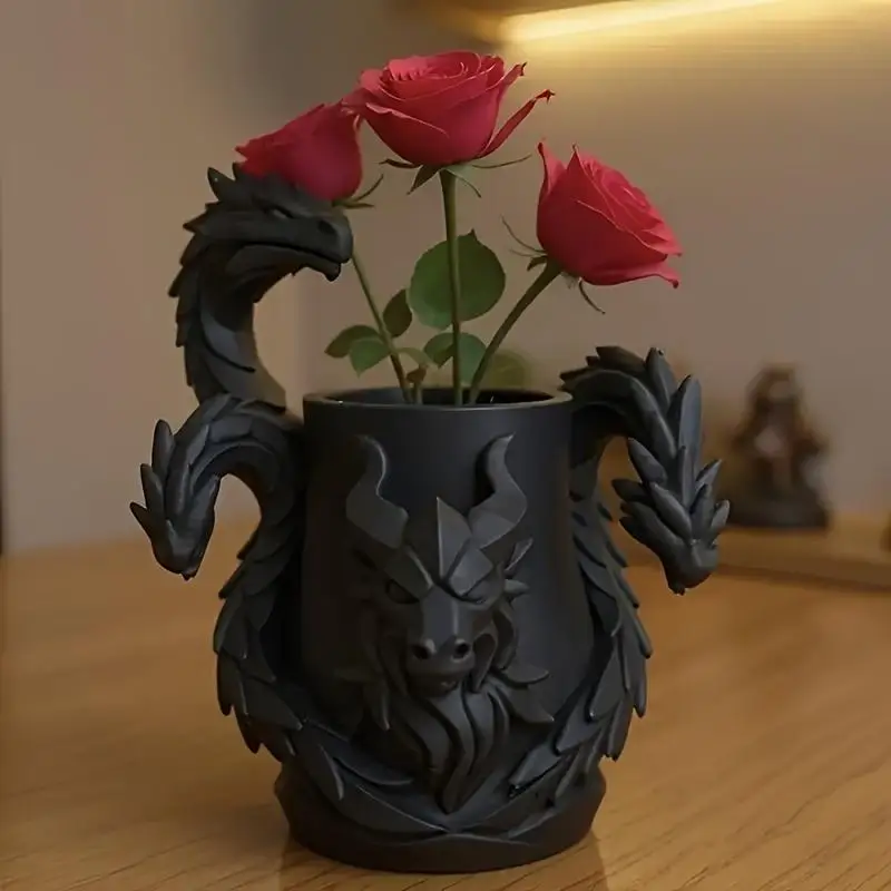 1Pc 3D Printed Dragon Pen Holder, Three Headed Monster Desk Organizer PLA 12cm Tall for Office D&D Gamer Fantasy Gift Boy Room