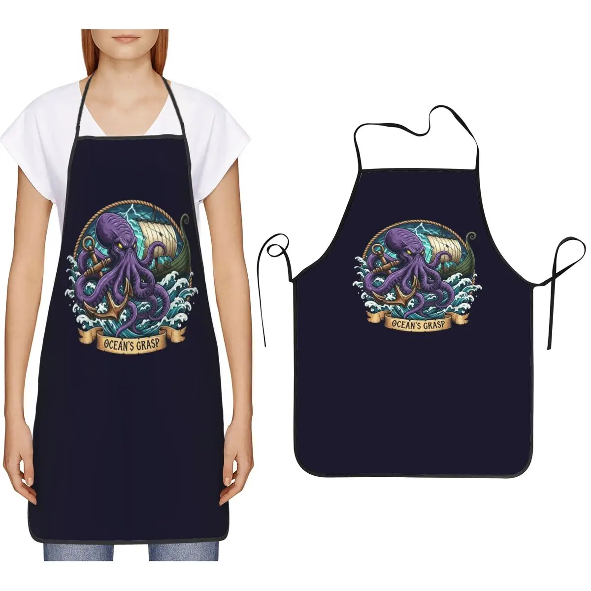 Ocean's Grasp Mythical Kraken Adventure Schürze, Koch- und Backschürze, Tablier, Lätzchen, Küchenreinigungsschürze für Damen und Herren, Gartenarbeit