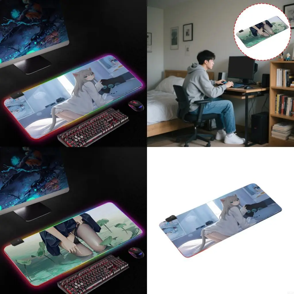 

4X7E Anime Gaming Mouse Pad City Extended Large Desk Mat Big Mouse Pad Nonslip Rubber