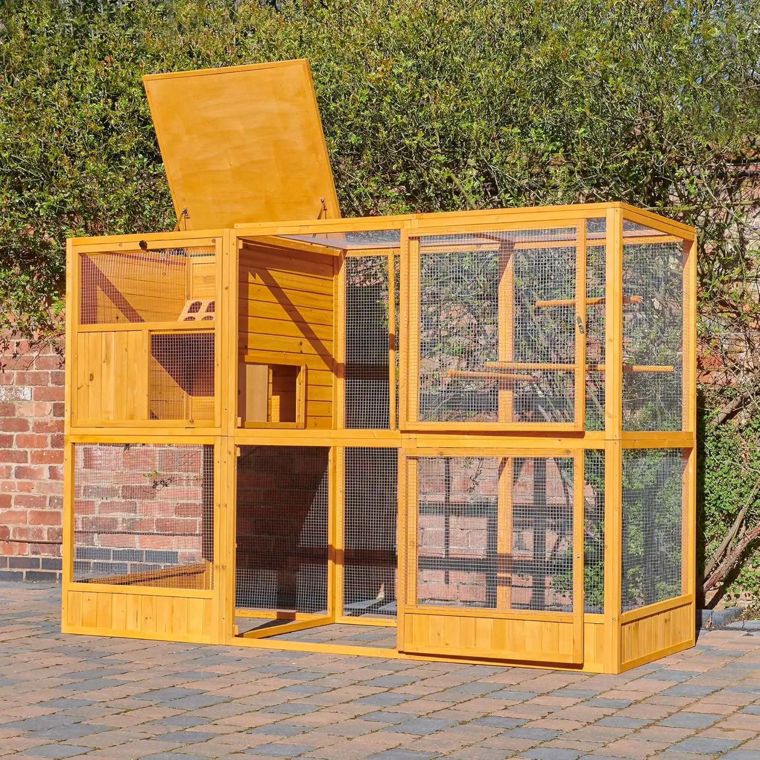 df-Large Luxury Wooden Bird Aviary & Cage with Top Access for Cockatoo Parrot Lovebird & Finch-Outdoor Use~