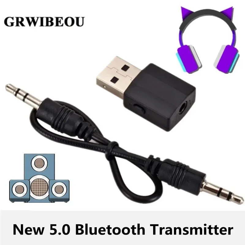 GRWIBEOU  5.0 Bluetooth Transmitter Receiver Mini 3.5mm AUX Stereo Wireless Music Adapter For Car Radio TV Bluetooth Earphone