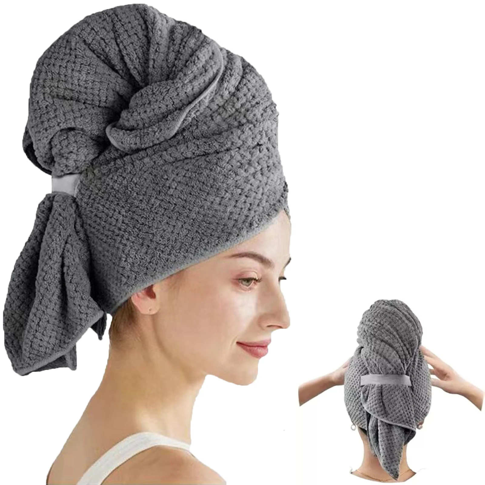 Grands serviettes pour cheveux en microfibre, Ultra douces, avec boucle élastique, pour cheveux bouclés, cheveux longs et courts