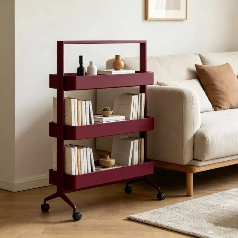Moving side sofa multi-layer storage rack, living room home with wheeled snack cart bedside rack