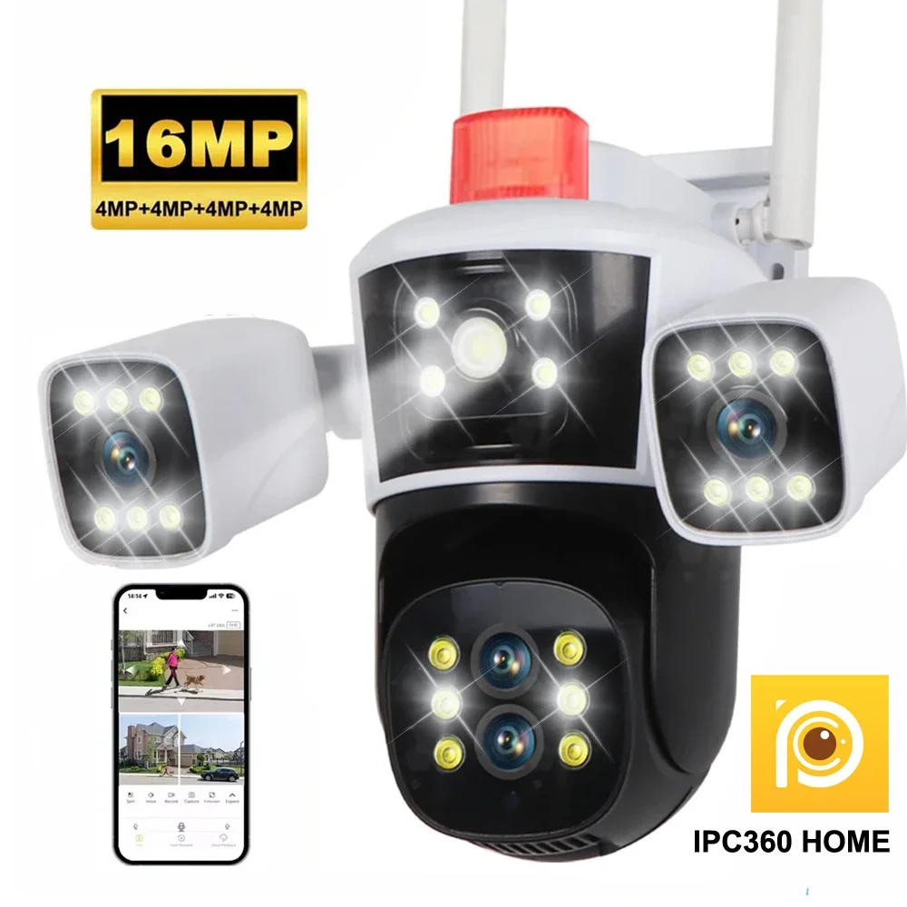 

IPC360 HOME 8K 16MP 10X Zoom Wifi PTZ Outdoor Waterproof IP66 Four Lens Three Screens Auto Tracking Surveillance Cameras