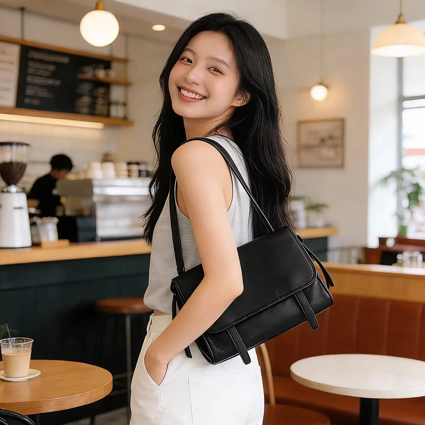 

Женская сумка-мессенджер из мягкой черной кожи первого слоя в европейском и американском британском литературном стиле, вместительная сумка через плечо для поездок на работу, сумка на плечо