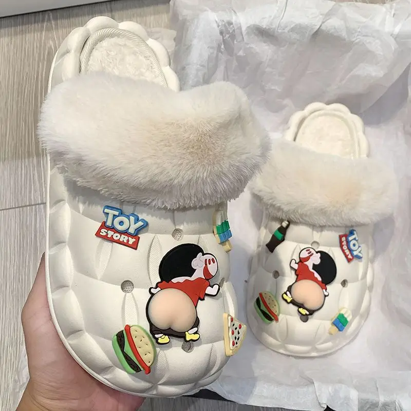 Crayon Shin-chan Winter Plush Cotton Slippers Fluffy Warm Kawaii Soft Comfort Non-Slip Thick Bottom Wear-Resistant Light Shoes