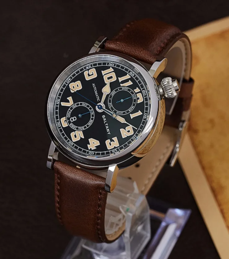 Baltany Men Automatic Watch 41mm Pilot Mechaical Wristwatch Luminous Oblique Dial 50M Waterproof Sapphire Mirror Miyota 9122