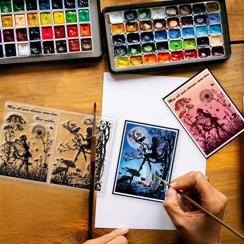 1Sheet Fairy Mushroom Silhouette Clear Stamps Fairy Mushroom Silhouette Decorative Clear Stamps Silicone Stamps for Card Making