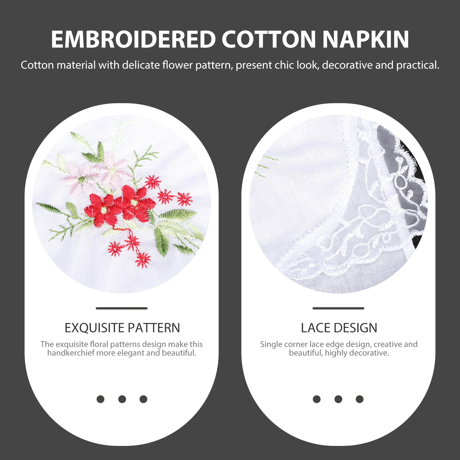 

12pcs White Embroidered Cotton Napkins Lace H kerchiefs Flower Design Dining Table Supplies Washable Small Hankies