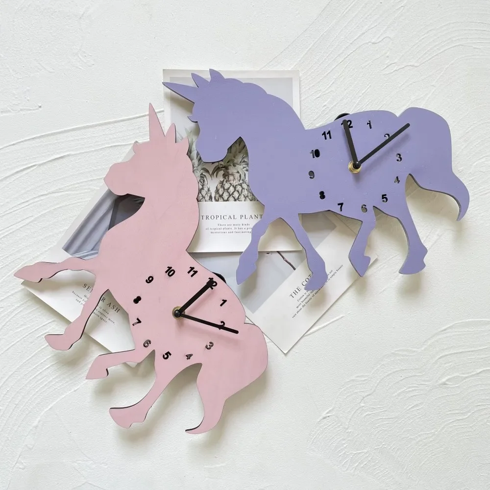 

ins Nordic Home Furnishing Creative Unicorn Clock Cartoon Silent Clock Wall Decoration Children's Room Clock Soft Decoration