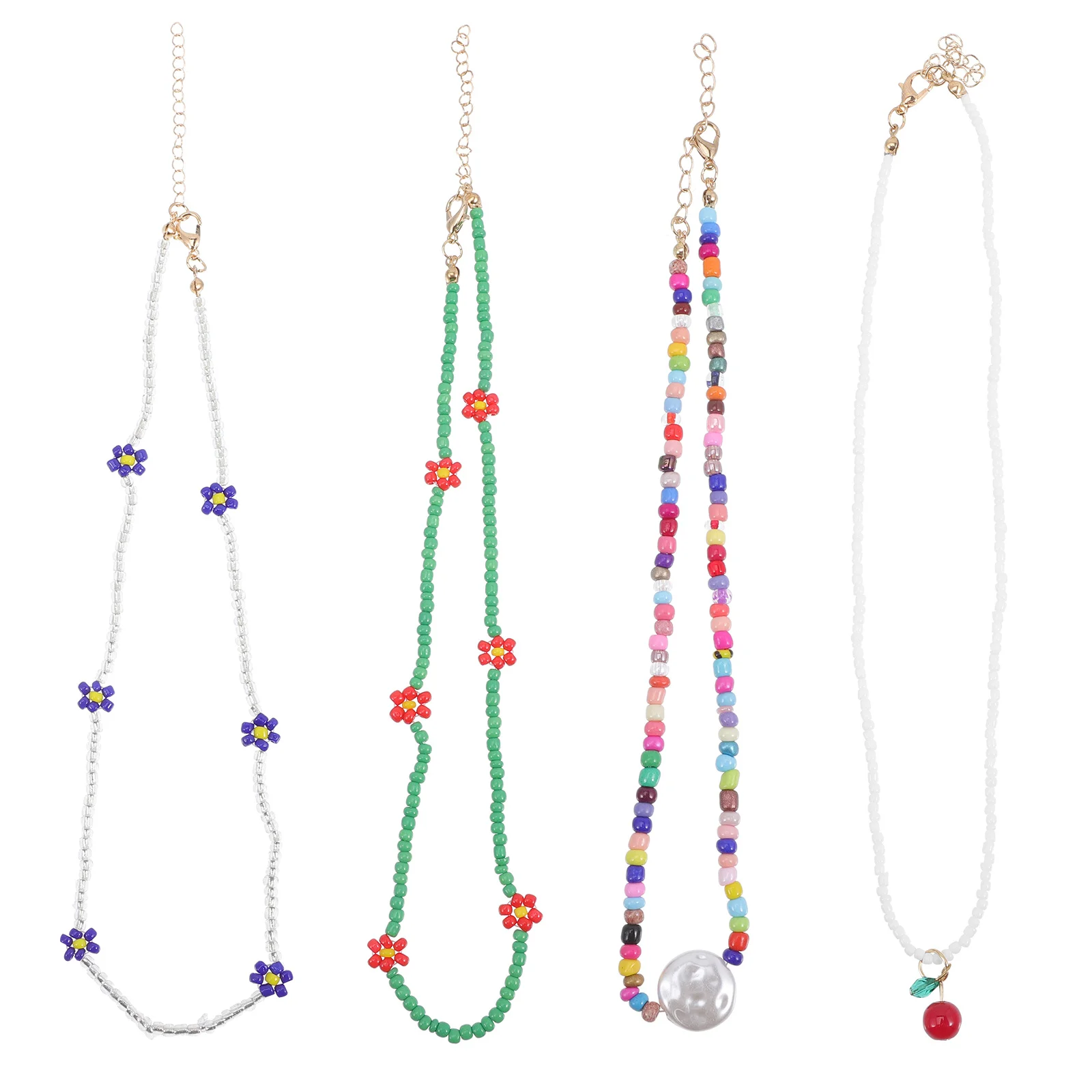 

4pcs Beaded Choker Necklaces Bohemian Style Summer Beach Party Jewelry For Teen Colorful Layered Flower Necklaces Boho