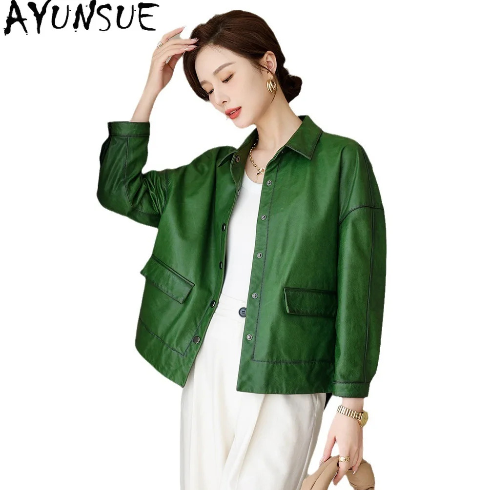 AYUNSUE จริงหนังแจ็คเก็ตผู้หญิงหนังแกะแท้สตรีเสื้อฤดูใบไม้ผลิฤดูใบไม้ร่วงเสื้อผ้าผู้หญิง 2025 ใหม่ในเสื้อ Jaqueta De Couro