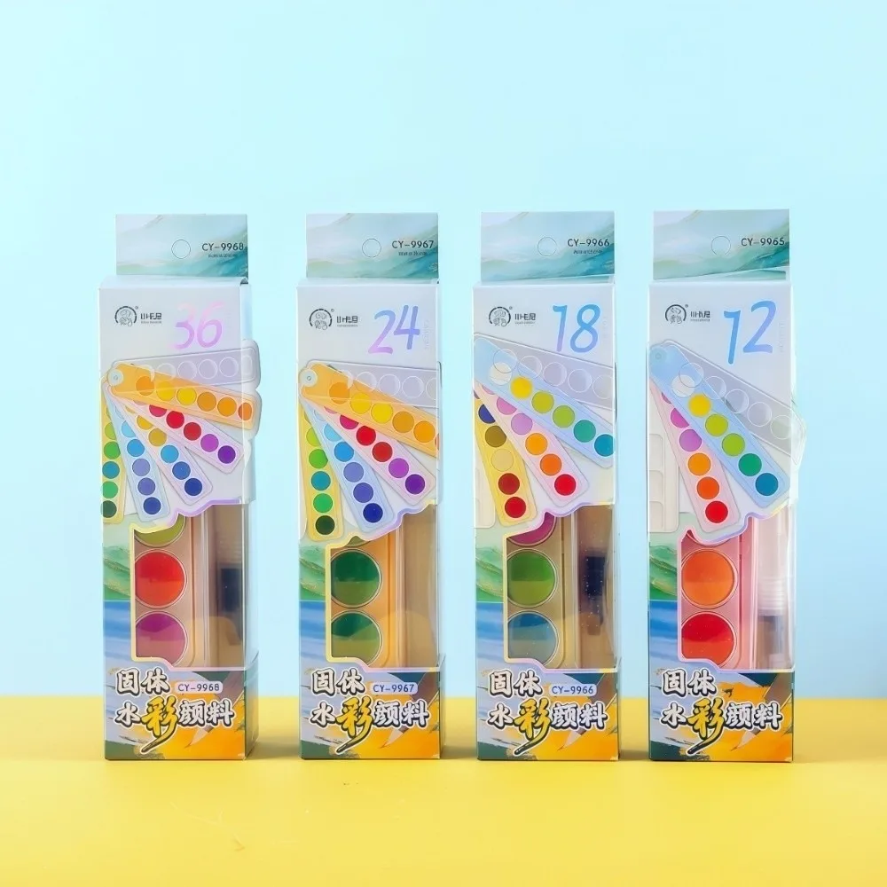 Foldable Solid Watercolor Set 12/18/24/36 Colors Fan Shape Fan Watercolor Paint with Water Brush Painting Pigment Kit