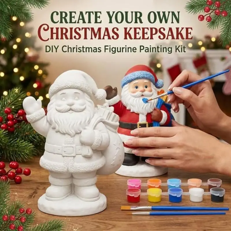 DIY Christmas Santa Claus Plaster Figurine Painting Kit Kids Graffiti Paint Set Craft Toys Holiday Keepsake Gift Ornament